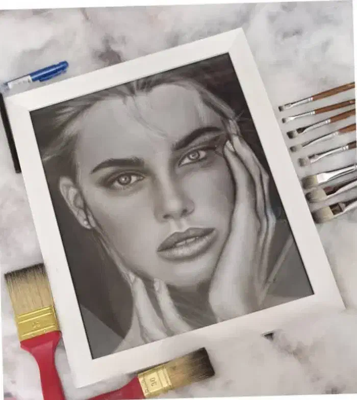 طراحی چهره سیاه قلم|تابلو، نقاشی، عکس|قم, شهدا|دیوار