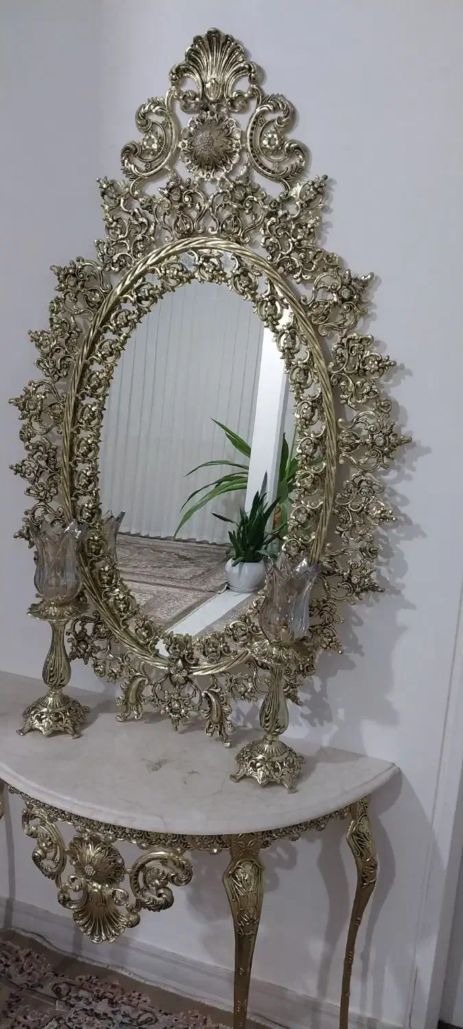 آینه وشمعدان وکنسول برنز|مبلمان خانگی و میز عسلی|ملایر, |دیوار