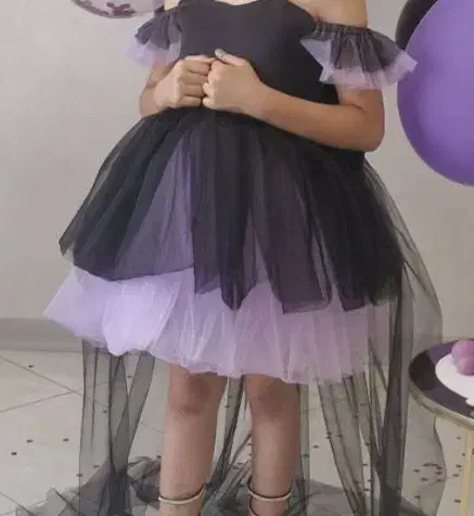 پیراهن مجلسی کرومی مشکی بنفش دخترانه|کفش و لباس بچه|کرمانشاه, |دیوار