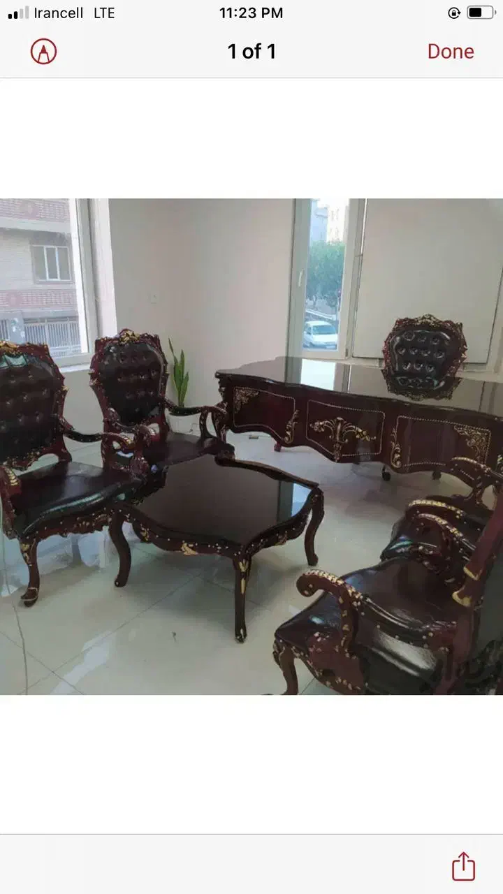 مبلمان اداری چوب و چرم شل پوست ماری|دفتر کار|قزوین, |دیوار