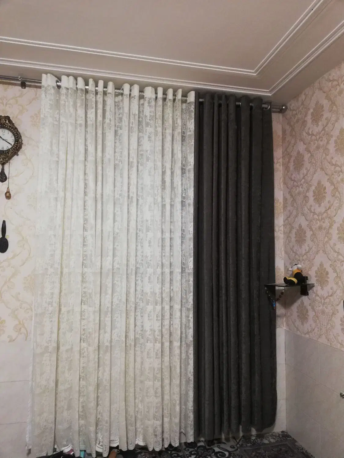 پرده پانچ پتینه حریر طرح دار کنار پرده کالیفرنیا|پرده، رانر، رومیزی|شیراز, ده پیاله|دیوار