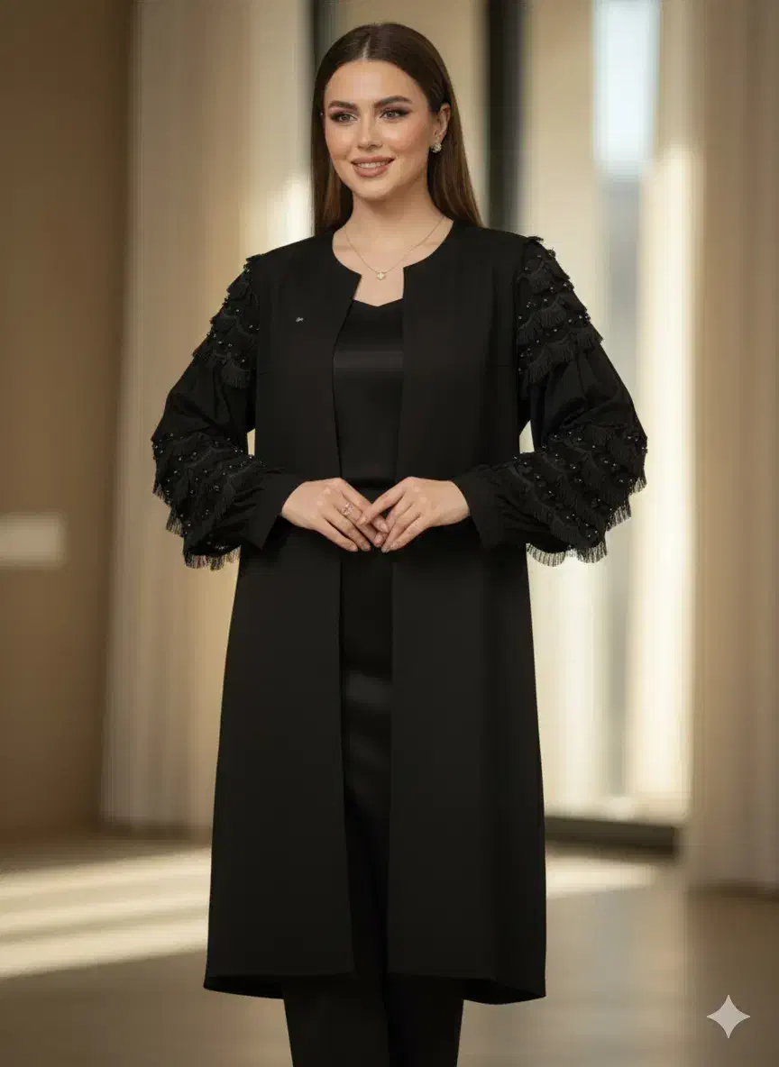 مانتو و بارانی مشکی مجلسی شیک استردار|لباس|مراغه, |دیوار