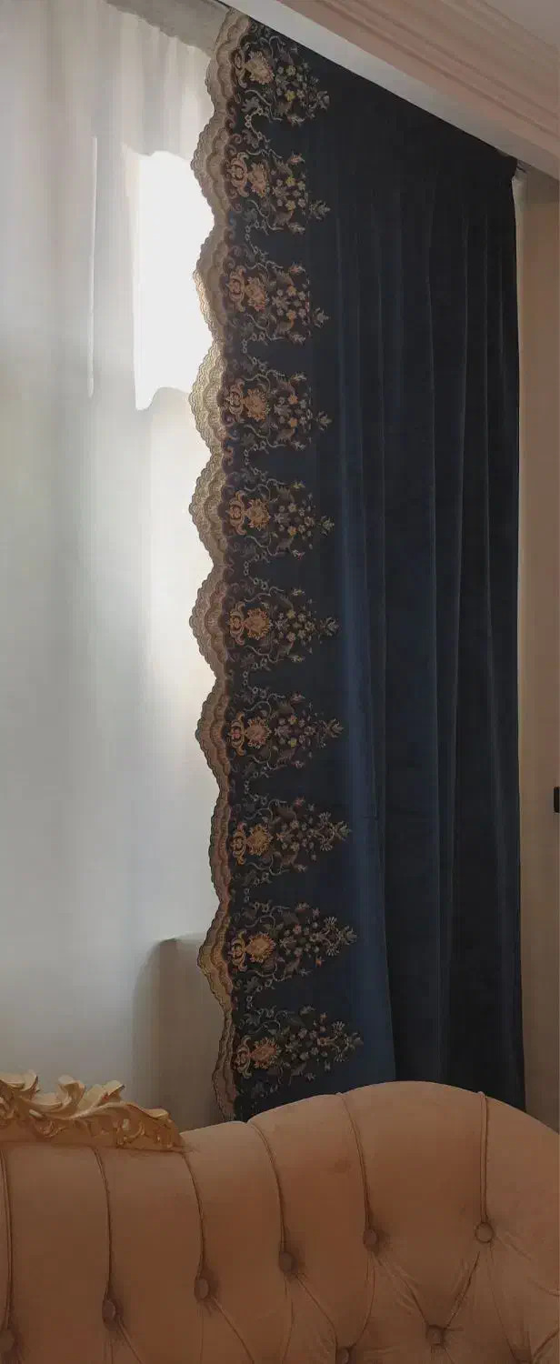 پرده زیر حریر خارجی و رویه مخمل درجه یک|پرده، رانر، رومیزی|تهران, شهرک رضویه|دیوار