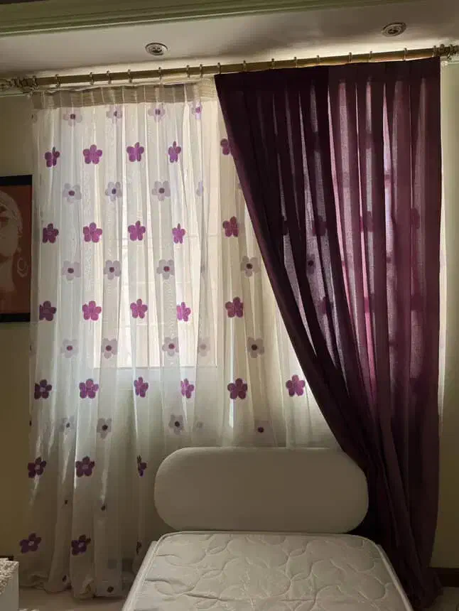 پرده حریر گل برجسته با والان کتان بافت درشت|پرده، رانر، رومیزی|سمنان, |دیوار