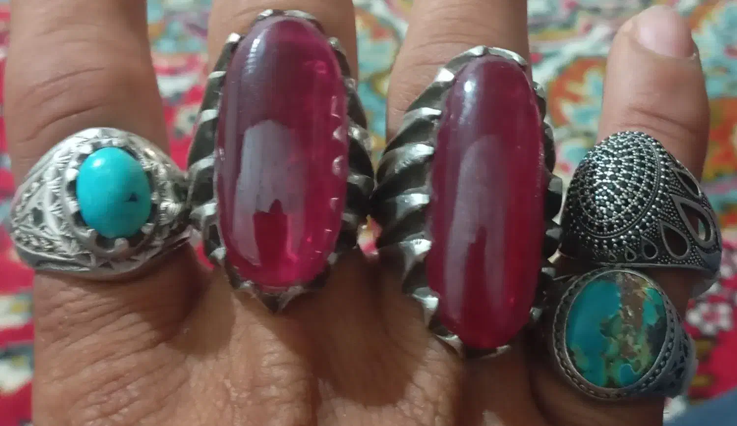 انگشتر نقره یاقوت و فیروزه|جواهرات|کرمان, |دیوار