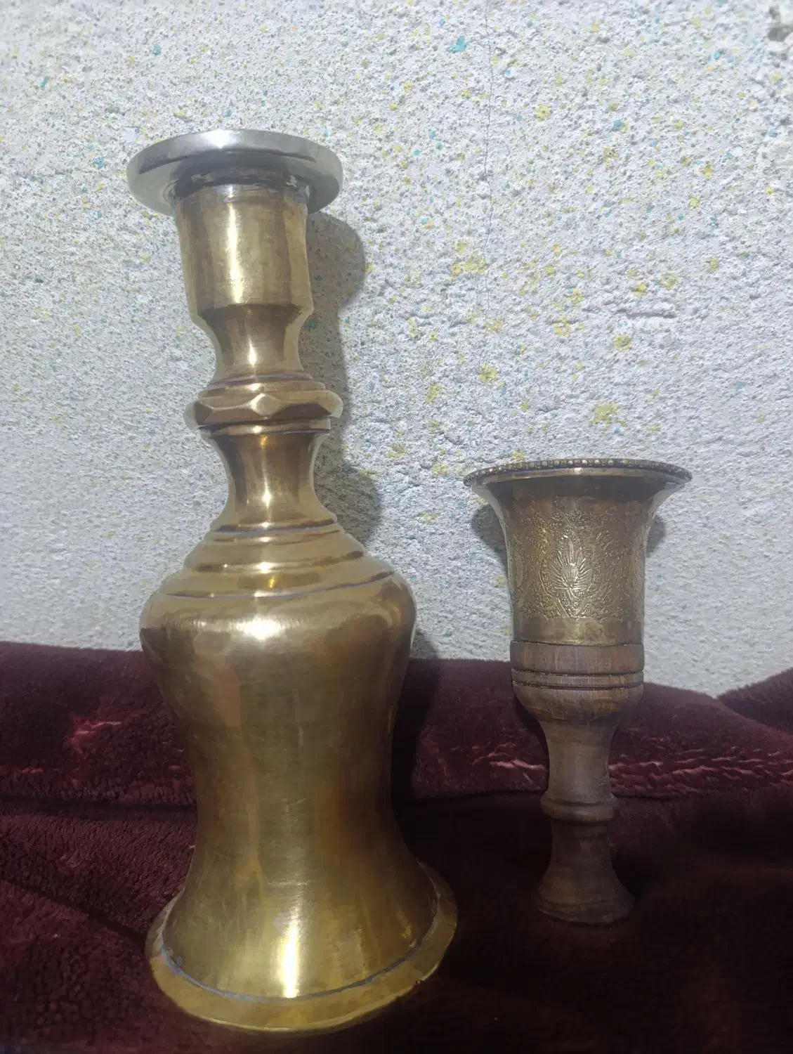 کوزه و سر قلیون برنجی پهلوی اول قلم دار|کلکسیون اشیاء عتیقه|شیراز, میرزاکوچک خان|دیوار