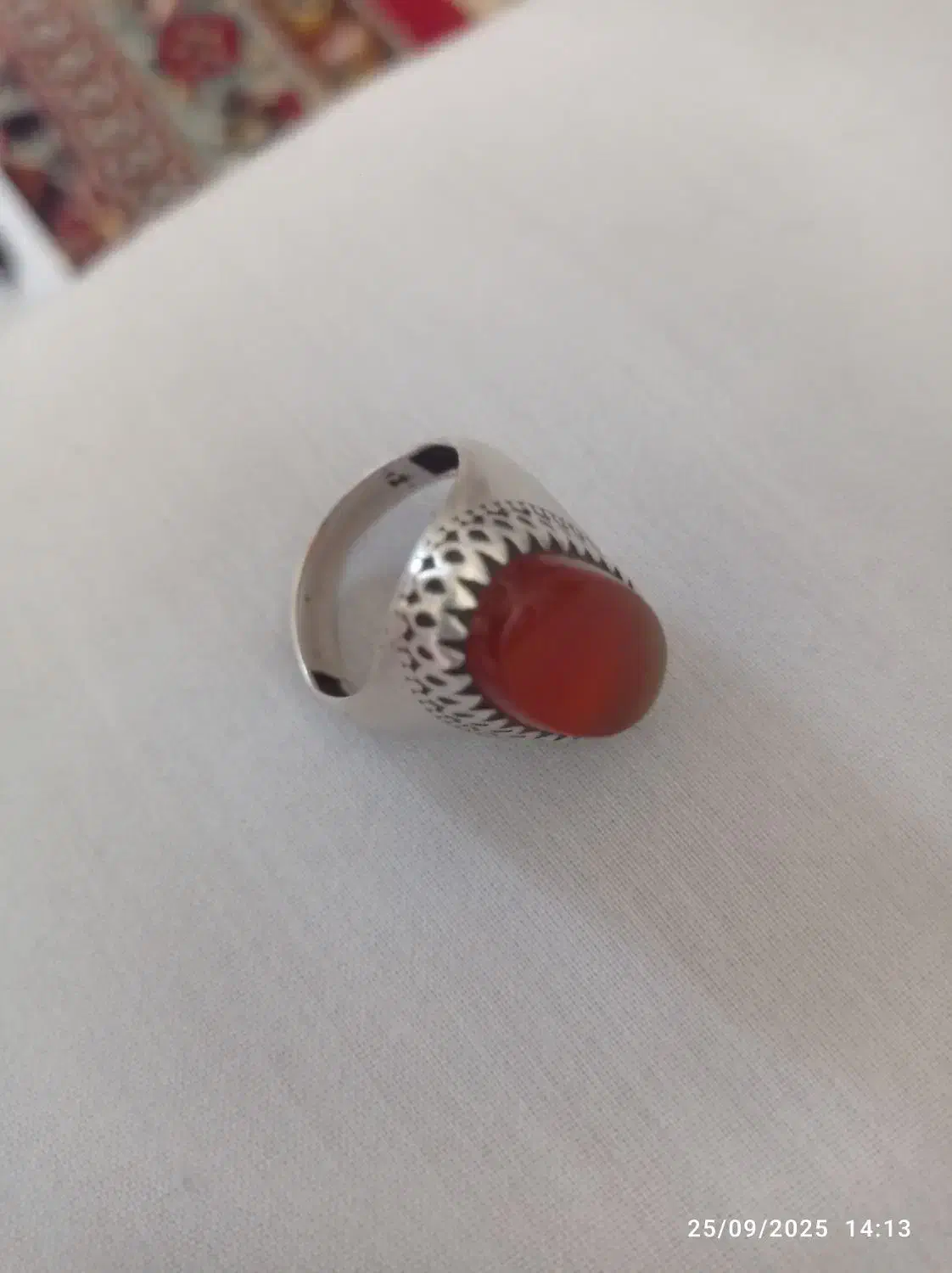 انگشتر نقره ۹۲۵با سنگ عقیق یمنی و یاقوت سرخ|زیورآلات و اکسسوری|ملایر, |دیوار