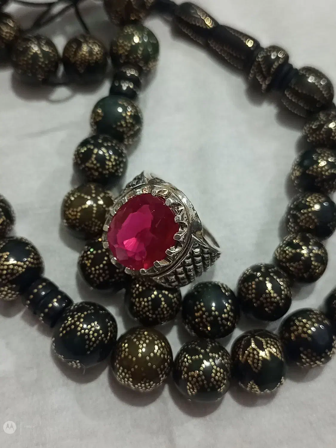 انگشتر نقره یاقوت وتسبیح کونل بسیار پر کار وزیبا|جواهرات|ایرانشهر, |دیوار