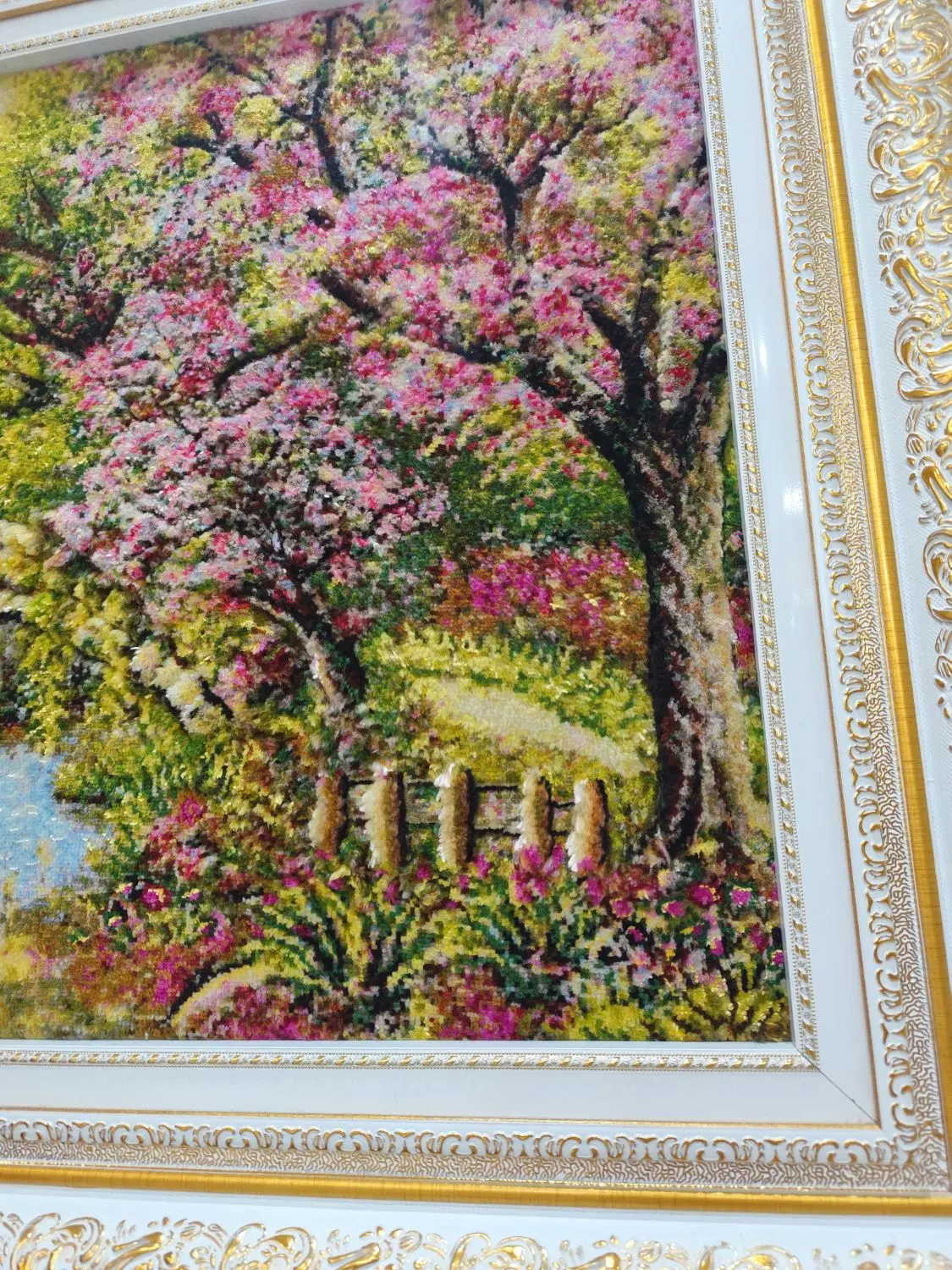 دستباف بزرگ تابلو فرش دستبافت منظره کلبه بهار|تابلو فرش|تهران, دهکده المپیک|دیوار