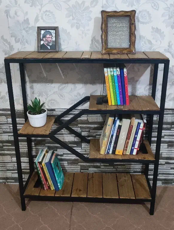 کتابخانه قفسه شلف چوبی فلزی|کتابخانه، شلف، قفسههای دیواری|قم, علی آباد سعدگان|دیوار