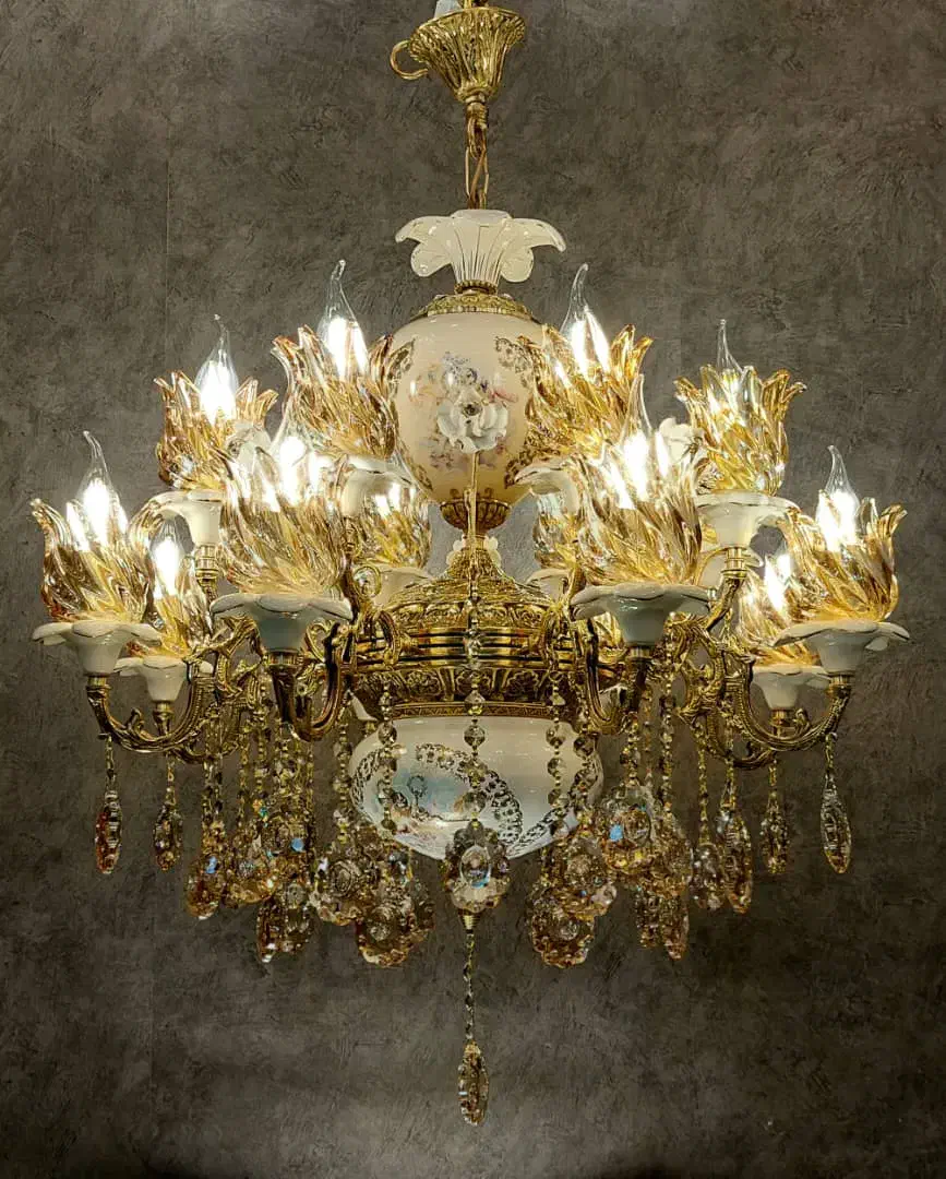 لوسترترکیبی برنز و سرامیک با شاخک گل رز .رستمی|لوستر و چراغ آویز|نظرآباد, نظرآباد|دیوار