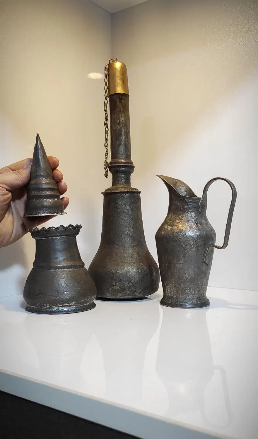 تنگ مشربه نباتدون مسی قدیمی عتیقه کلکسیون سایزخاص|کلکسیون اشیاء عتیقه|نکا, |دیوار