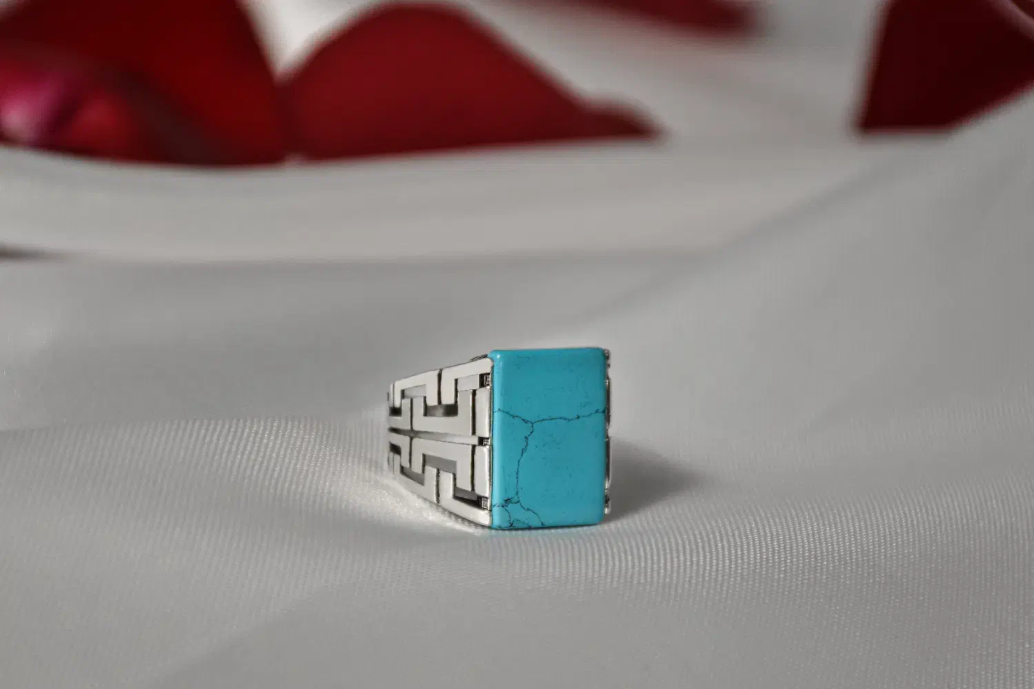 انگشتر مردانه نقره ترک با سنگ فیروزه همستطیلی|جواهرات|مبارکه, |دیوار