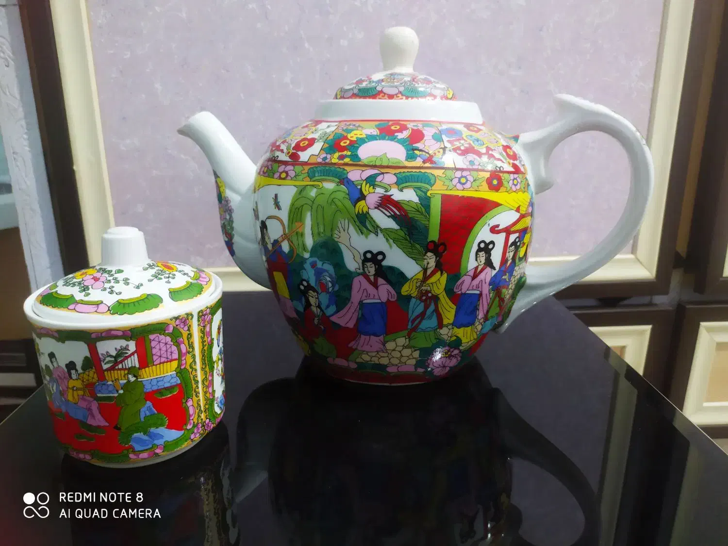 قوری و قندان چینی گل مرغی اصل|قوری، کتری، قهوهساز دستی|دوگنبدان, |دیوار