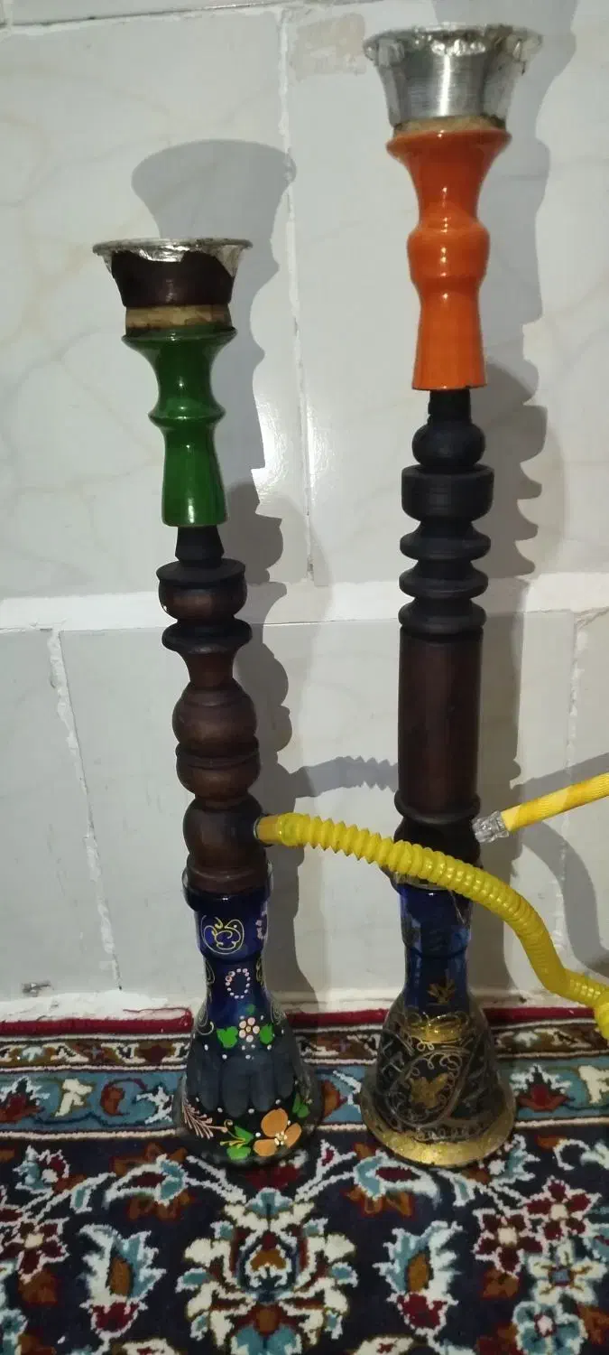 2 عدد قلیون چوب سرخ با یک تنه و شیشه|صنایع دستی و سایر لوازم تزئینی|گنبد کاووس, |دیوار