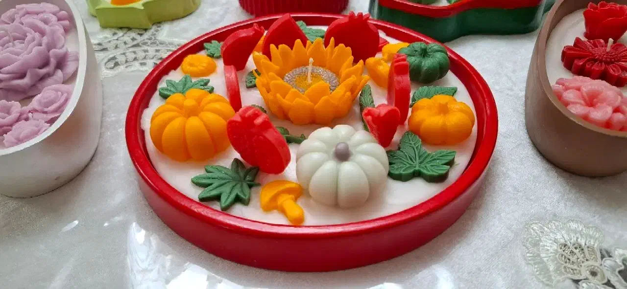 شمع یلدایی همراه با کاسه سازه سنگ مصنوعی سرامیکی|صنایع دستی و سایر لوازم تزئینی|شوط, |دیوار