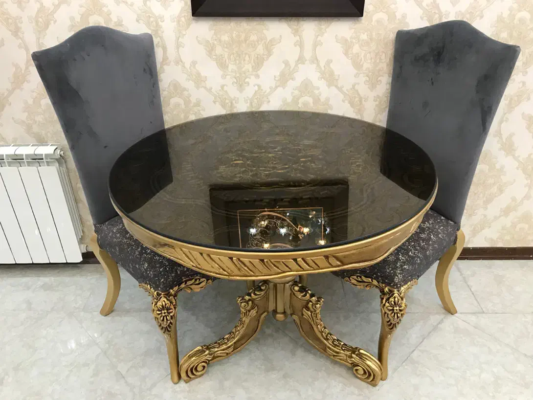 میز ناهارخوری ۲نفره راش گرجستان ورق طلا فوری فروشی|میز و صندلی غذاخوری|چمستان, |دیوار