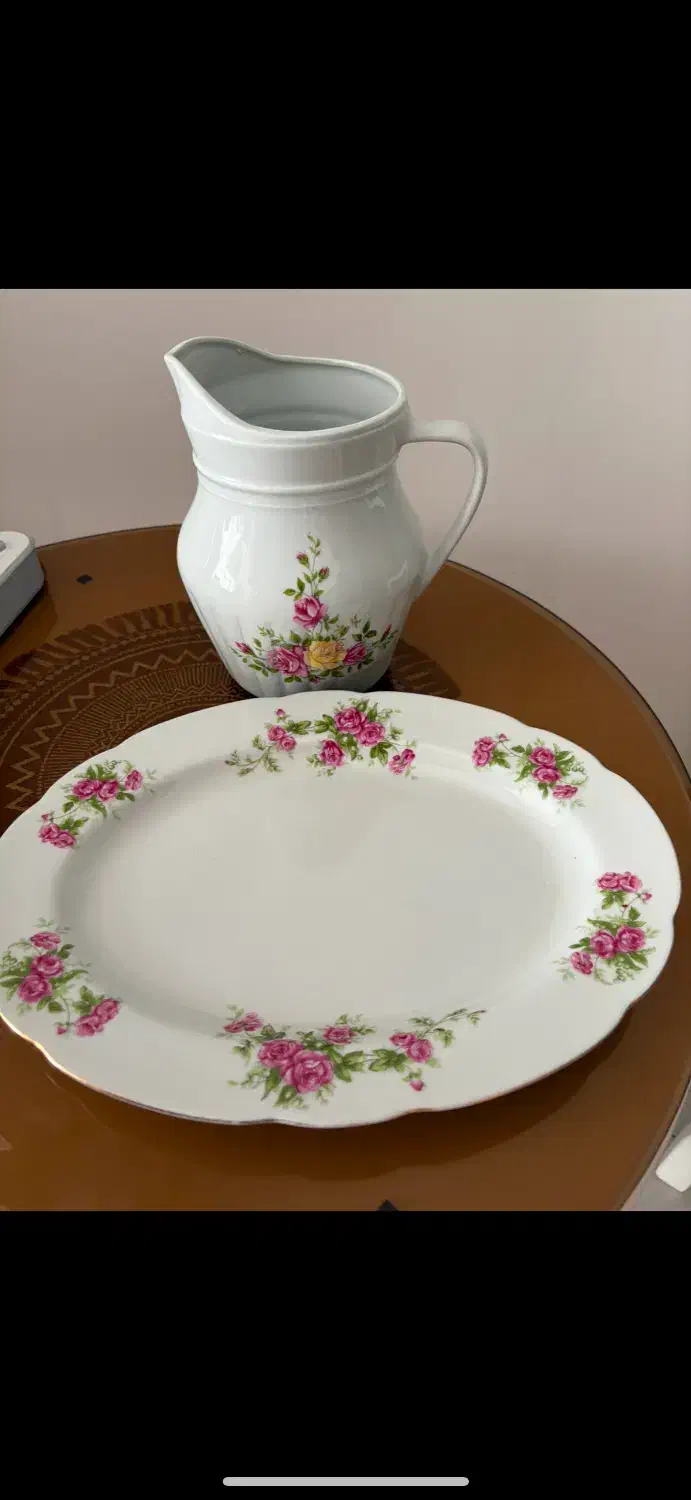 دیس گل سرخی و پارچ گل سرخی|کلکسیون اشیاء عتیقه|تهران, صادقیه|دیوار