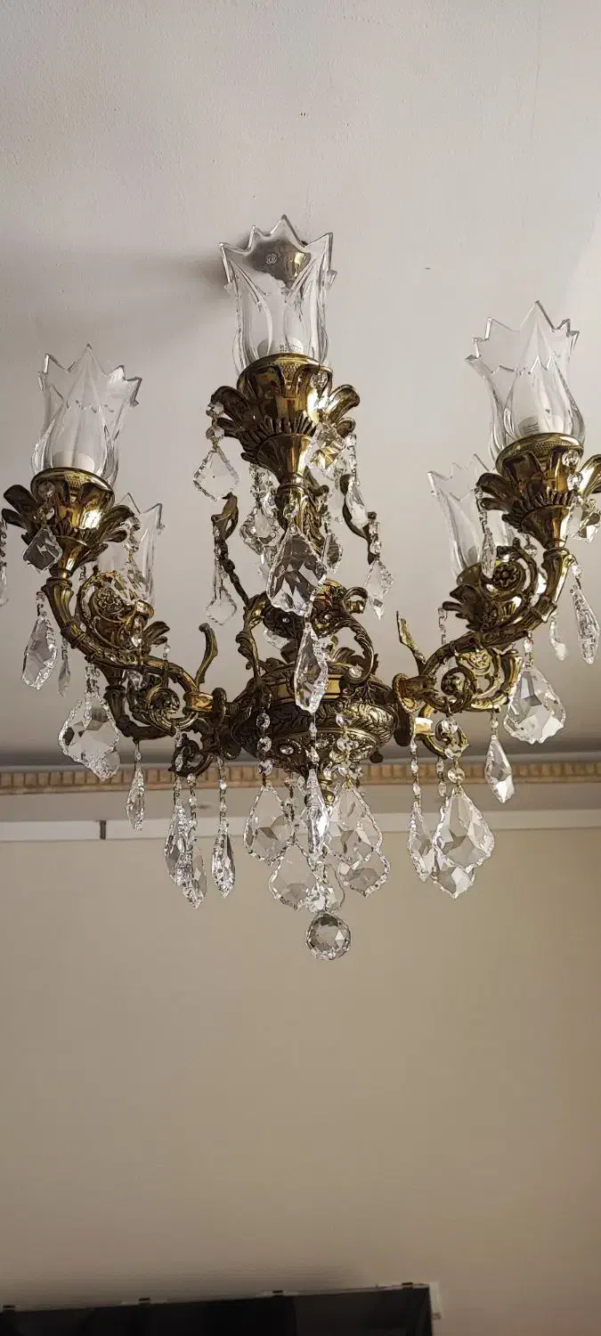 لوستر برنزی با کریستال اصل اتریش و بوهمیا|لوستر و چراغ آویز|کرج, گوهردشت|دیوار