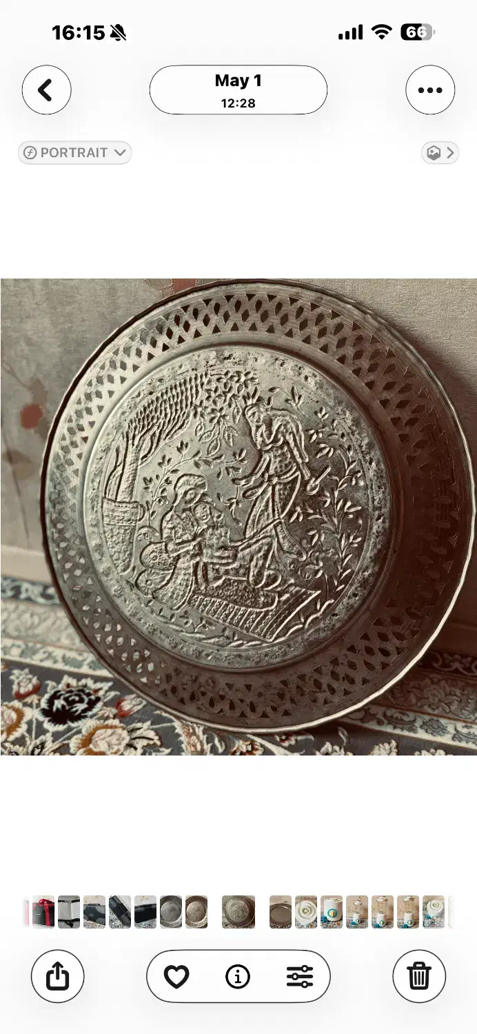 سینی عتیقه جنس برنج|کلکسیون اشیاء عتیقه|شبستر, |دیوار