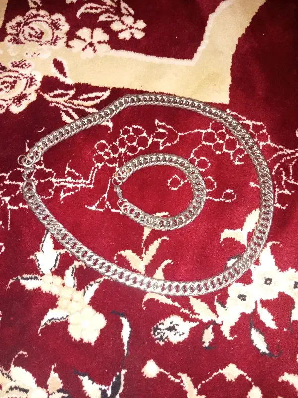 ست دسته بند زنجیر گردنبندجنس استیل رنگ ثابت|بدلیجات|نورآباد, |دیوار