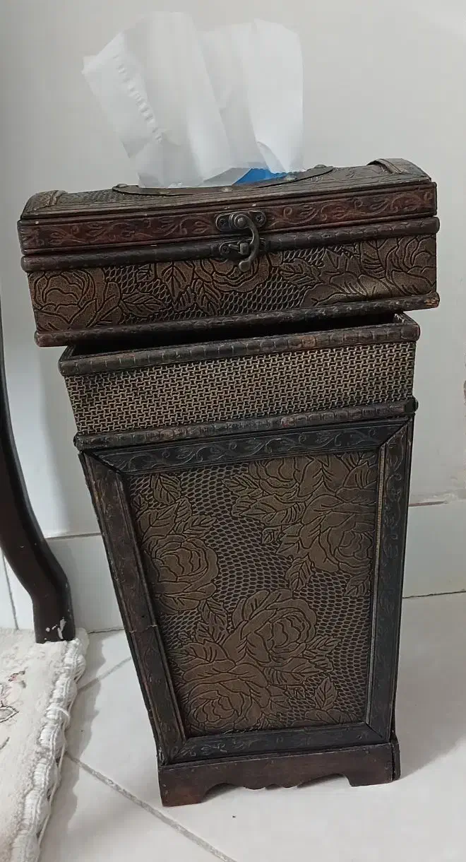 ست جا دستمال و سطل زباله چوبی|صنایع دستی و سایر لوازم تزئینی|اسفراین, |دیوار