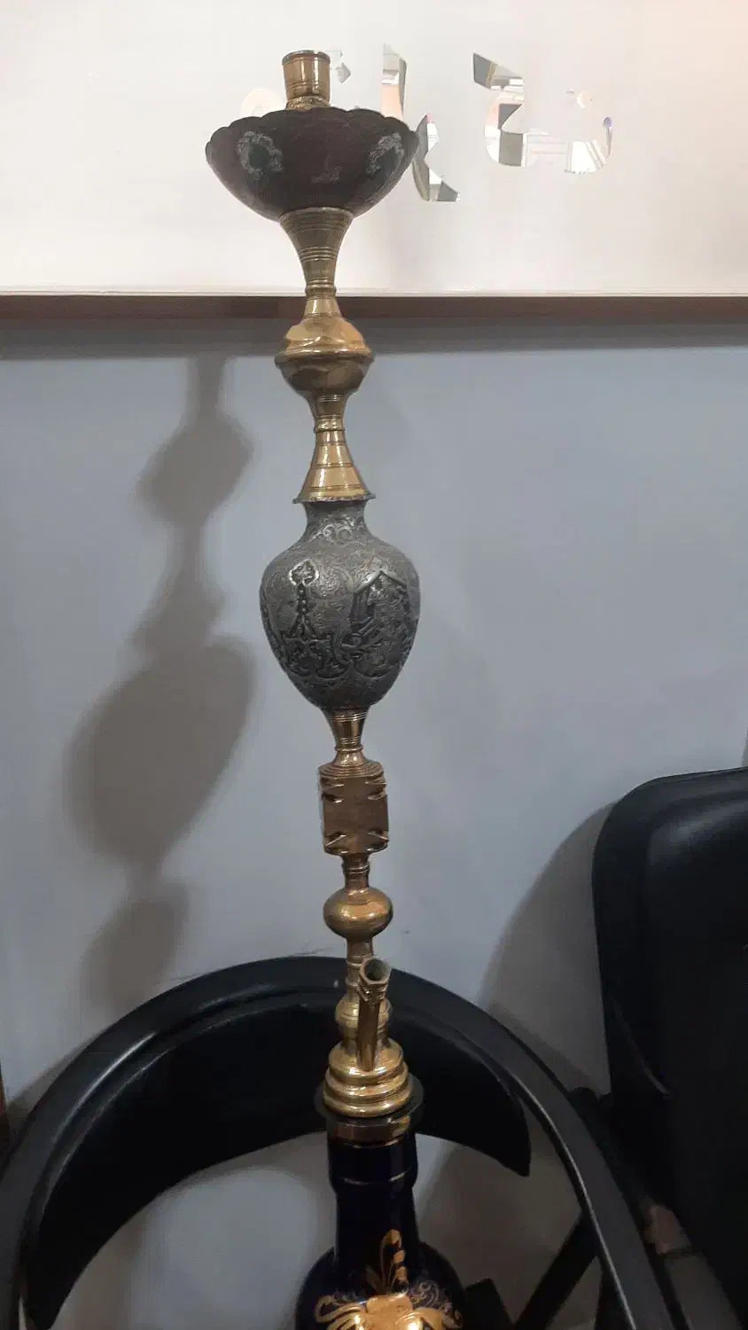 قلیون برنجی و قدیمی قلم کار استاد نادر حاج اوغلی|کلکسیون اشیاء عتیقه|تهران, دانشگاه شریف|دیوار