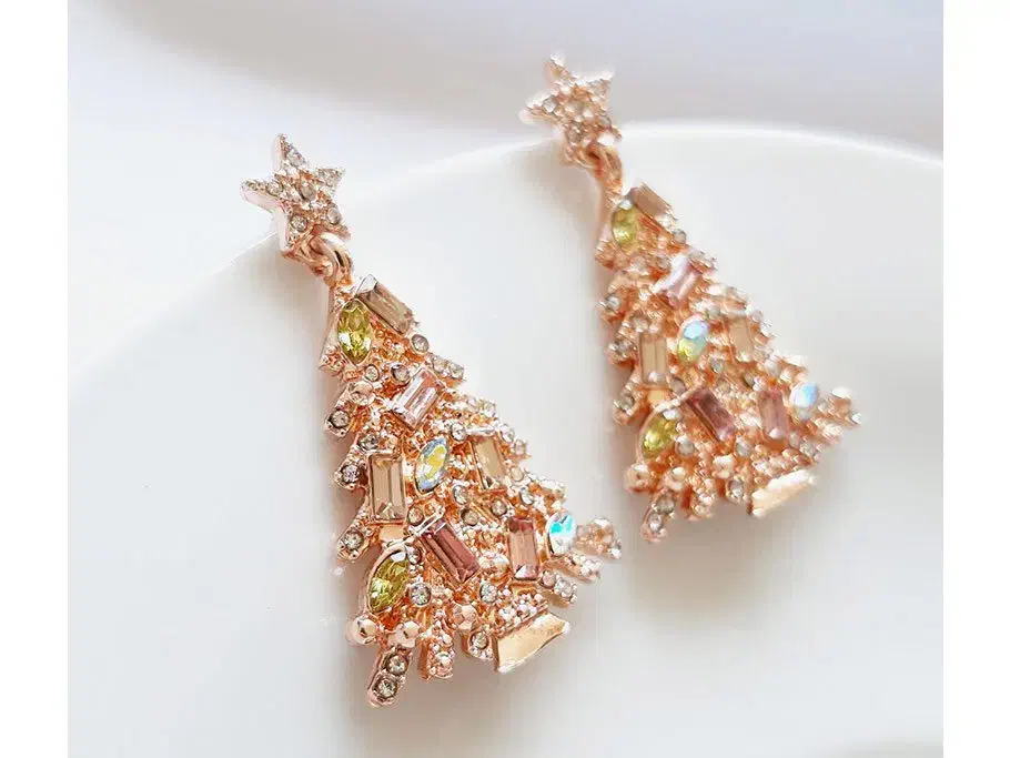 گوشواره آویز کوتاه درخت کاج نگینی بدون پک چند رنگ|بدلیجات|زاهدان, |دیوار