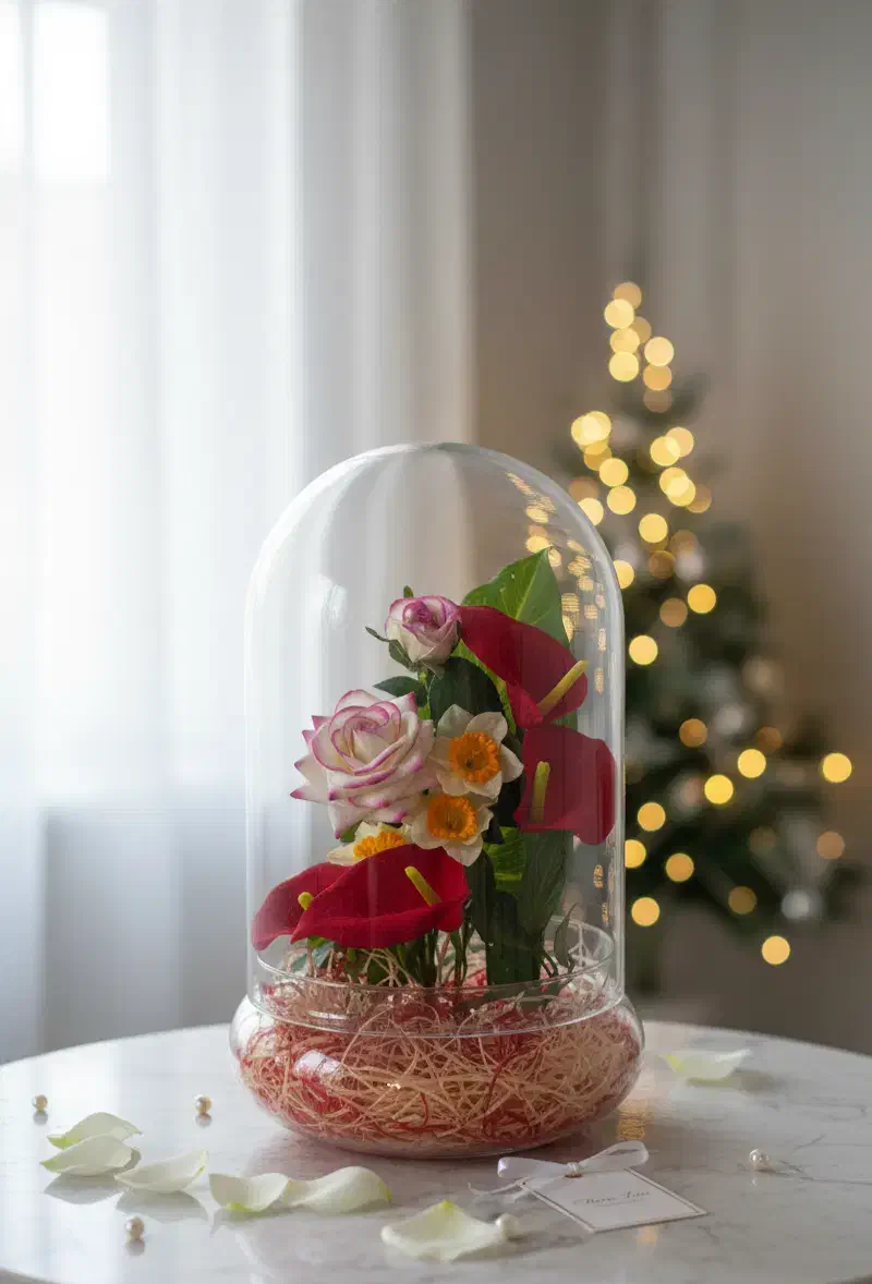 گل مصنوعی جاودانه لوکس در تراریوم شیشهای|گل مصنوعی|سبزوار, همت|دیوار