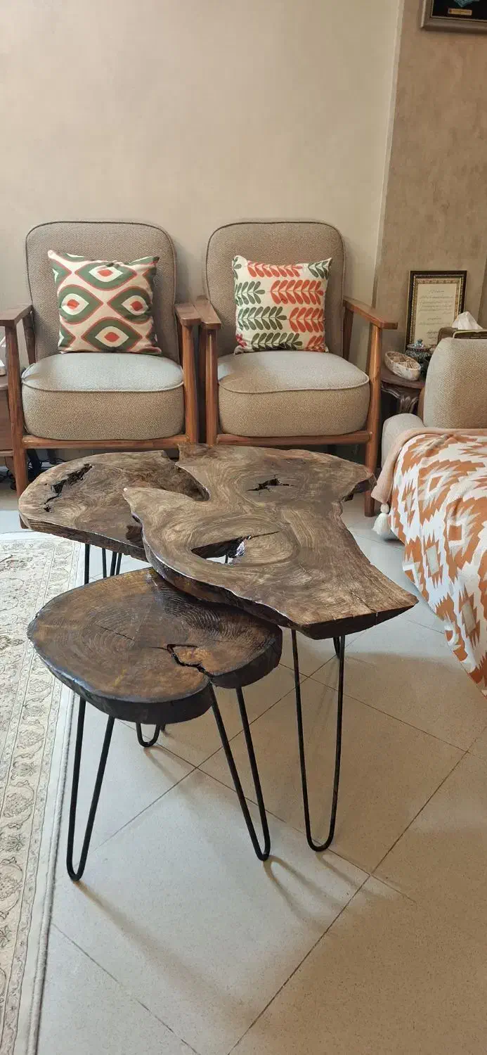 میز جلو مبلی 3 تیکه با اسلب چوب گردو|مبلمان خانگی و میز عسلی|مشهد, شریف|دیوار