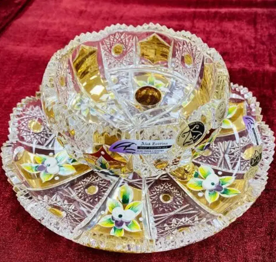 ظروف کریستال شکلات آجیل میوه خوری سبد طلاکوب چک|ظروف سرو و پذیرایی|تبریز, |دیوار