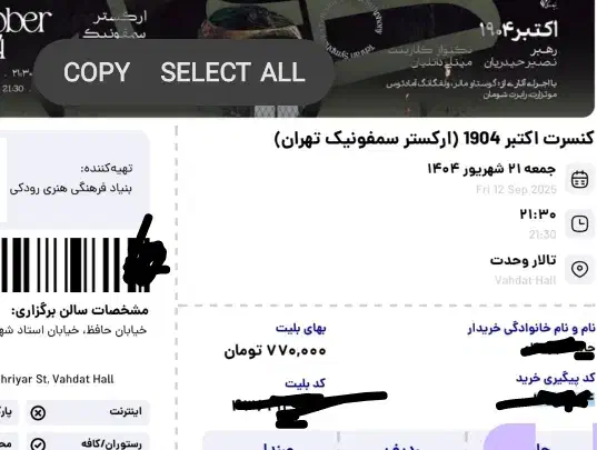 فروش بلیط کنسرت «اکتبر ۱۹۰۴»|بلیت کنسرت|تهران, باغ فیض|دیوار