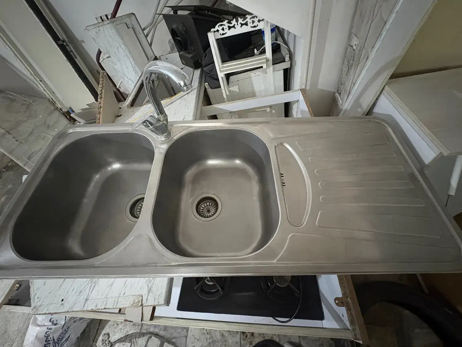 سینک دوقولو درحد،هود داتیس،کابینت ام دی اف|آبچکان و نظمدهنده ظروف|لاهیجان, گلستان|دیوار