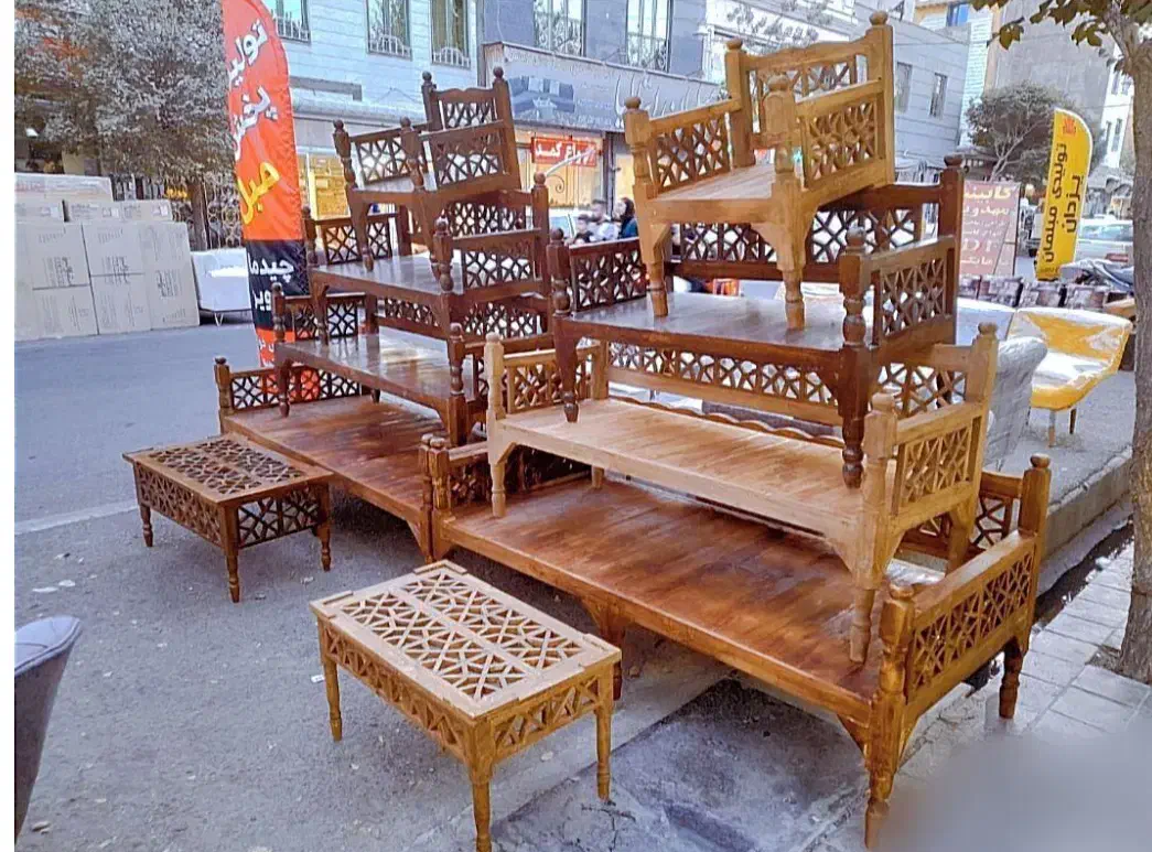 مبلمان سنتی چوبی9نفره گرهچینی کد 511ni تخت|مبلمان خانگی و میز عسلی|محلات, |دیوار