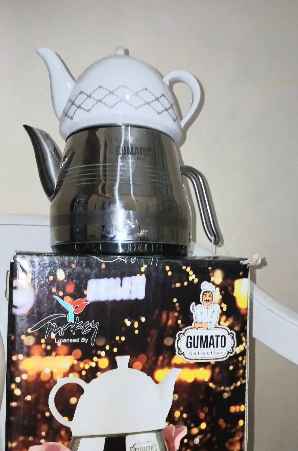 قوری چینی با کتری استیل کاملا نو|قوری، کتری، قهوه‌ساز دستی|خرم‌آباد, |دیوار