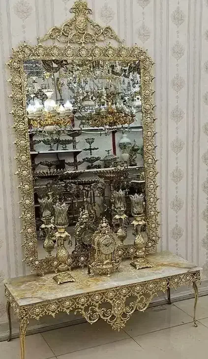 اینه شمع دان برنج برنز|بوفه، ویترین، کنسول|تهران, والفجر (افسریه)|دیوار