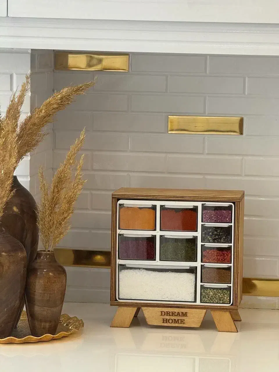 استند جا ادویه کشو دار چوبی|ظروف نگهدارنده، پلاستیکی، یک‌بارمصرف|آفتاب, |دیوار