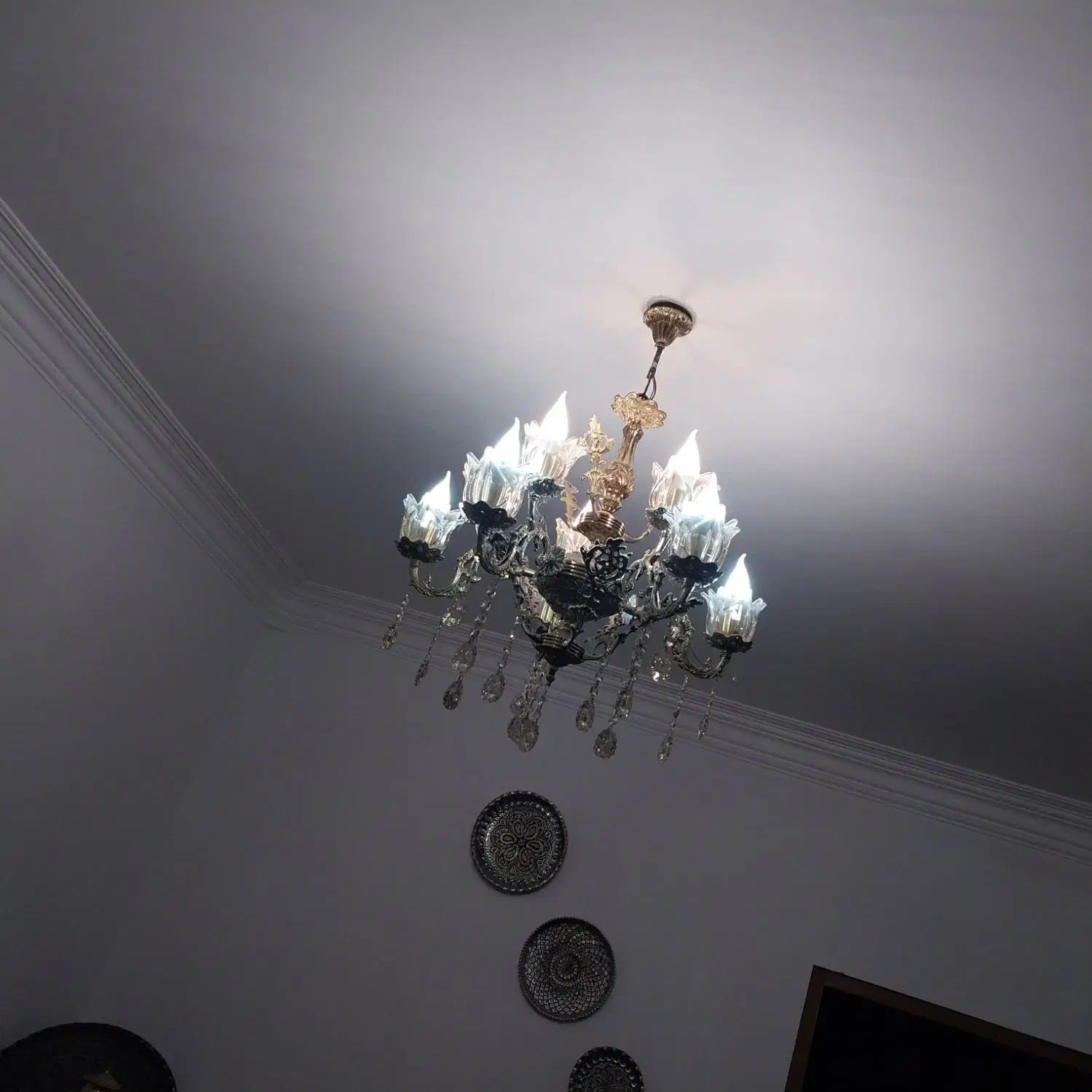 لوستر ۵شاخه۱۰شعله برنزی|لوستر و چراغ آویز|مهدی شهر, |دیوار