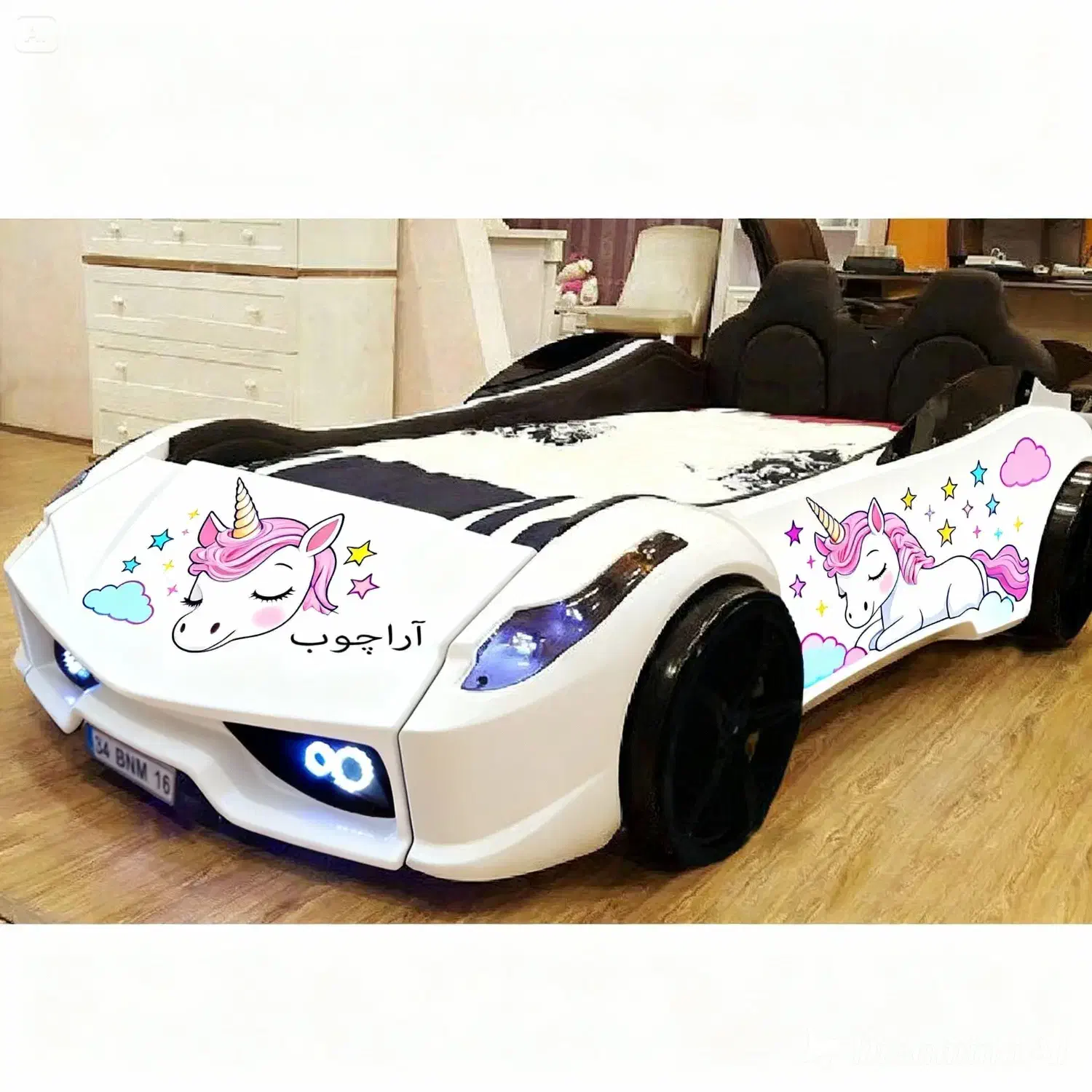 تخت خواب ماشینی دخترانه با شخصیت کارتونی دلخواه|تخت و سرویس خواب|تهران, سعادت‌آباد|دیوار