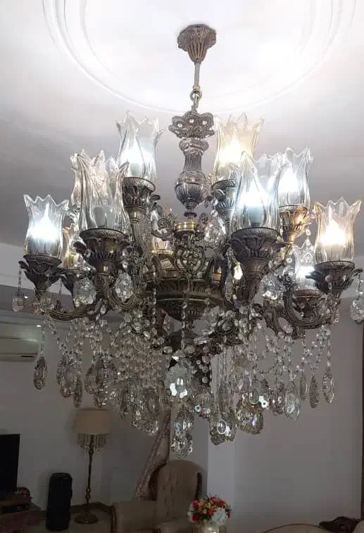 لوستر برنجی ۸ شاخه ی ۱۶ شعله|لوستر و چراغ آویز|رشت, اسماعیل آباد|دیوار