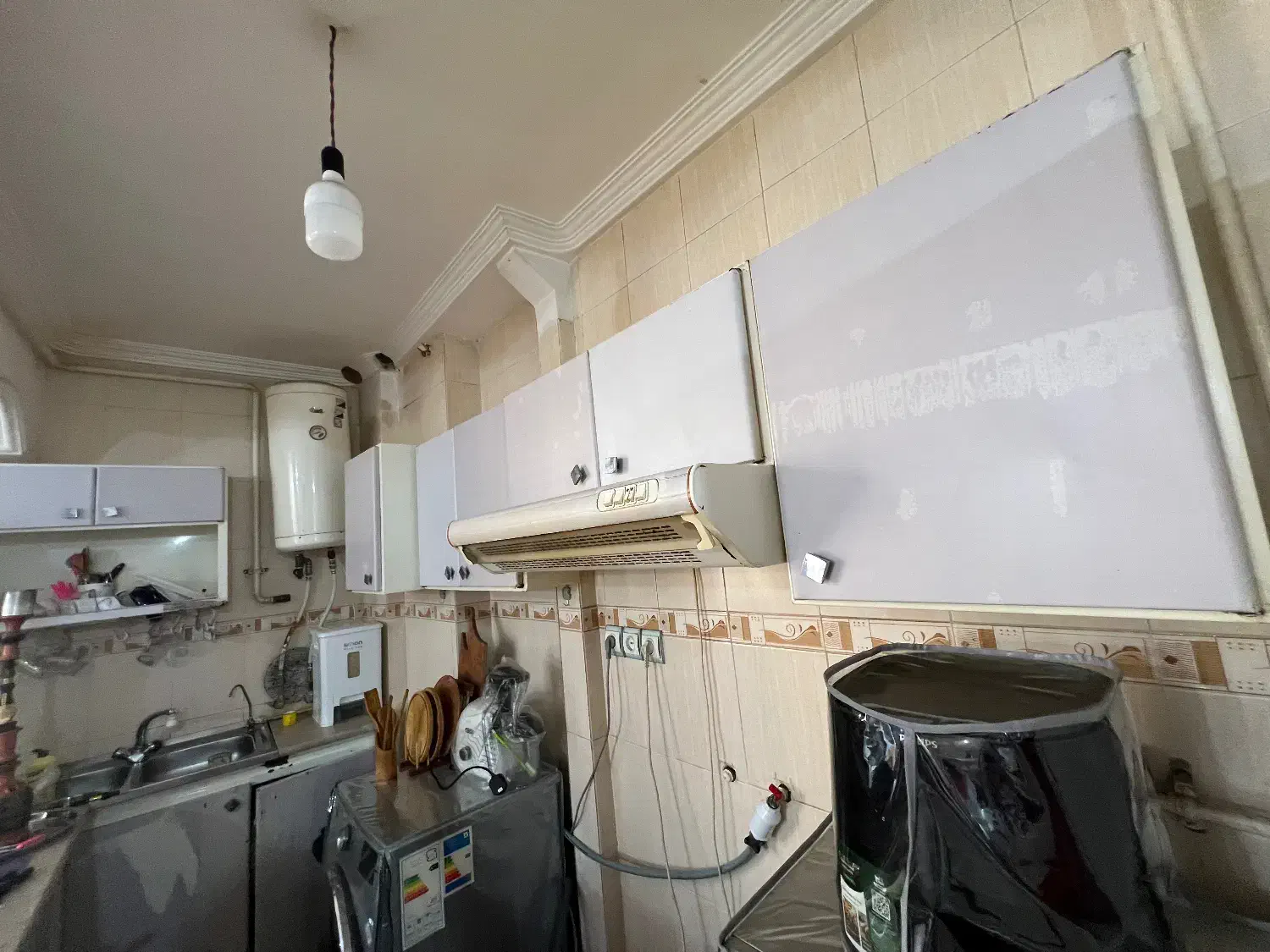 کابینت تمام فلز با هود و سنگ روی کابینت|آب‌چکان و نظم‌دهنده ظروف|بندر گناوه, |دیوار