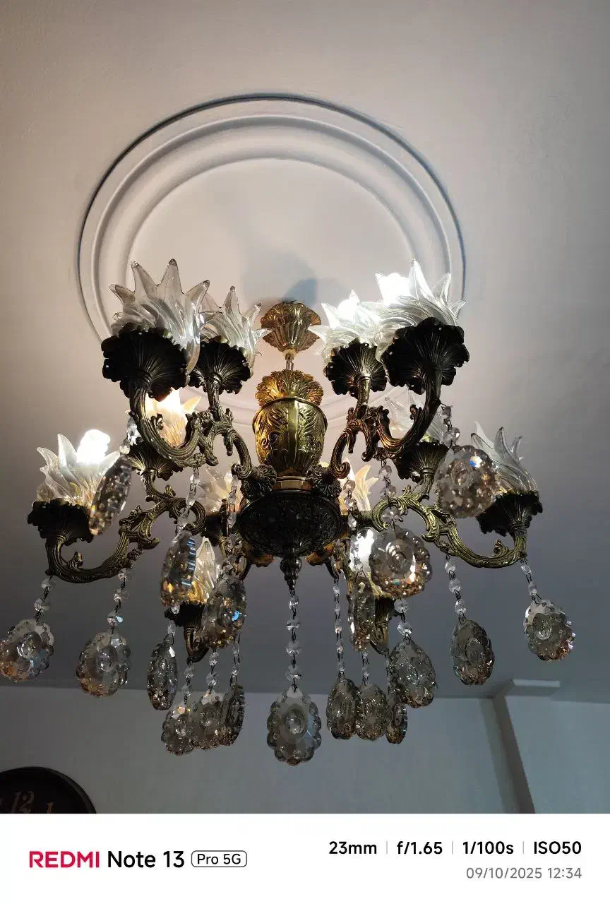 لوستر6شاخه 12شعله برنجی|لوستر و چراغ آویز|قدس, شهرقدس|دیوار