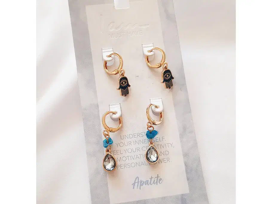 گوشواره حلقه ای آویزدار دوتایی آپاتیت - آبی|بدلیجات|یزد, |دیوار