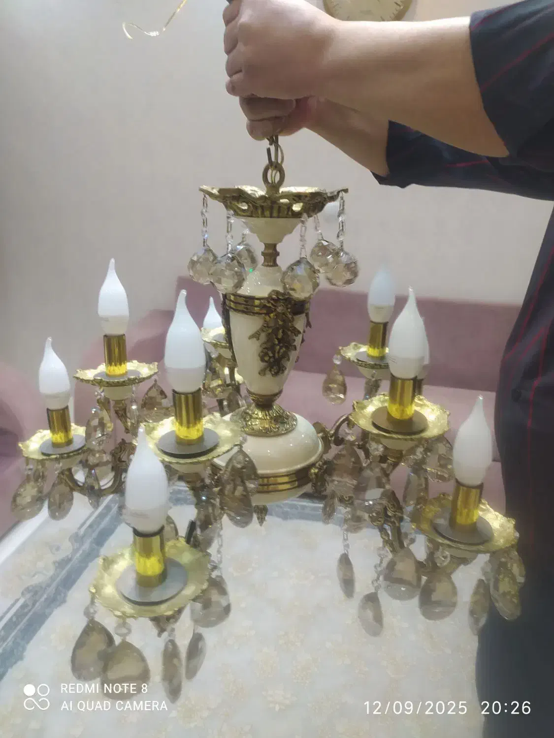 لوستر 5شاخه برنز اصل|لوستر و چراغ آویز|سنندج, |دیوار