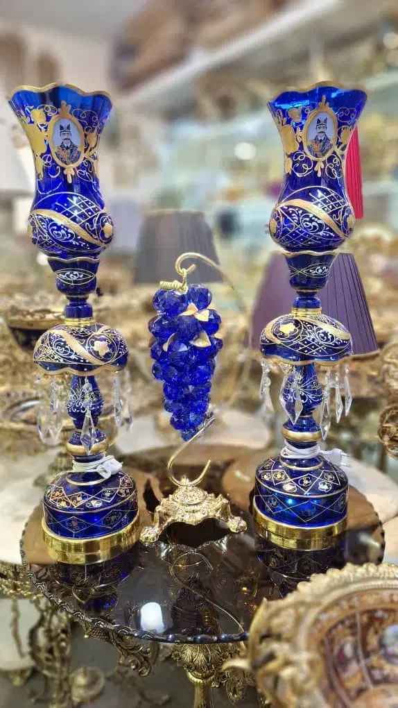 شمعدان شاه عباسی و خوشه انگور تمام کریستال دکوری|صنایع دستی و سایر لوازم تزئینی|تهران, شوش (باغ آذری)|دیوار