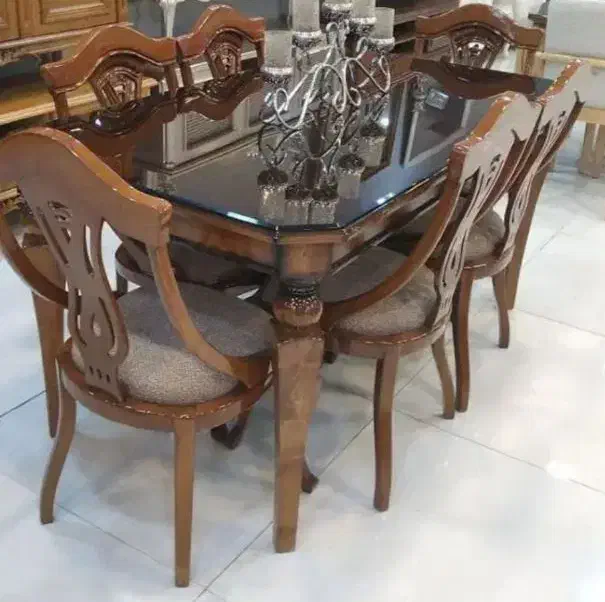 میز نهارخوری ۶ نفره چوب راش همراه شیشه ۱۲ میل|میز و صندلی غذاخوری|مشهد, جانباز|دیوار