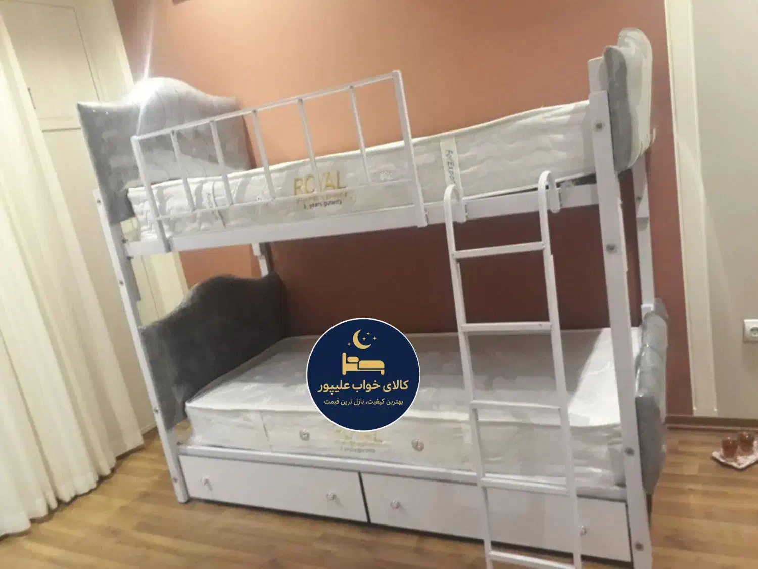 تخت خواب دوطبقه فلزی جداشونده استار آبی|تخت و سرویس خواب|مشهد, طلاب|دیوار