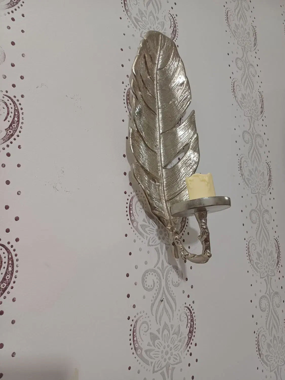 جاشمعی دیوارکوب فلزی طرح پر|مجسمه، تندیس، ماکت|مشهد, ایثارگران|دیوار