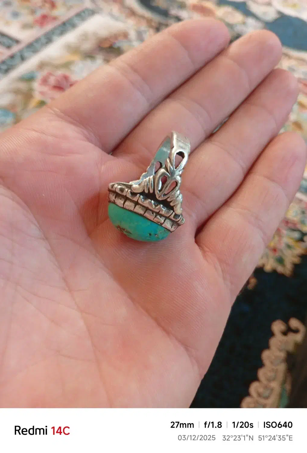 انگشتر نقره با سنگ فیروزه اصل|جواهرات|لنجان, |دیوار