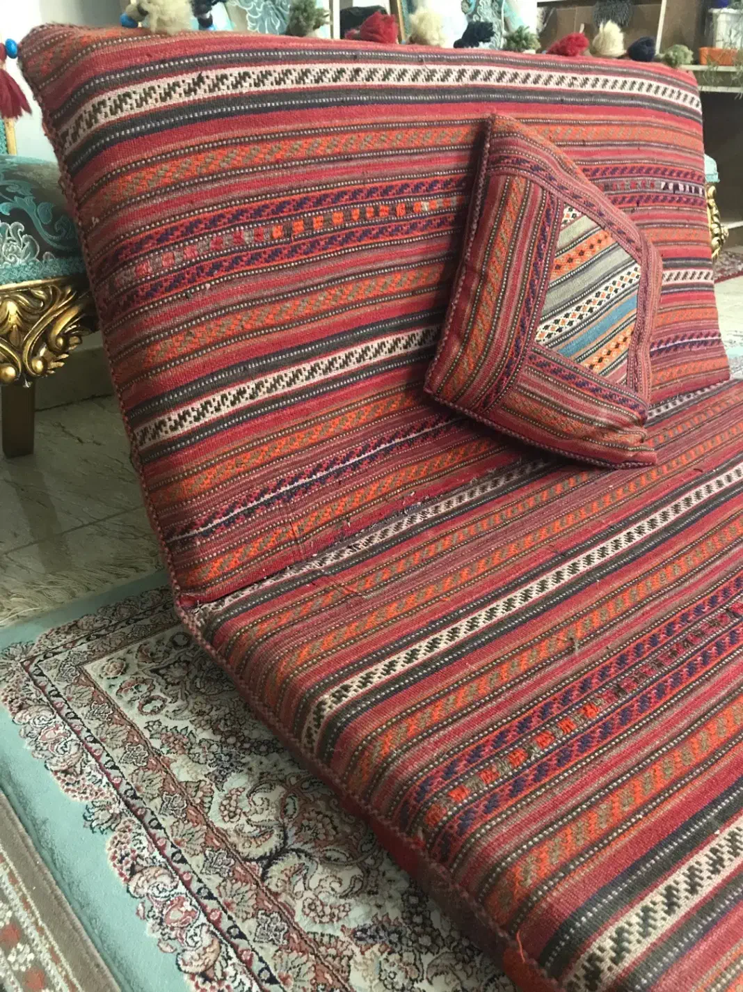 دو جفت پشتی دستباف ترکمن خاص به همراه دو عدد کوسن|پشتی|لنگرود, |دیوار
